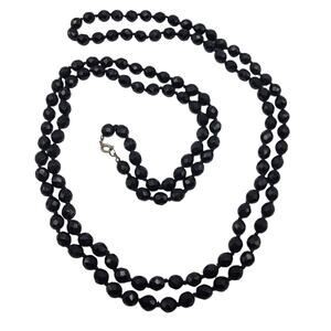 Black Faceted Beaded Necklace Long Flapper 53" Long Vintage Knotted Jewelry